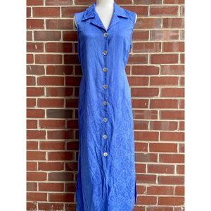 Vintage Blue Button Down Sleeveless Maxi Dress
